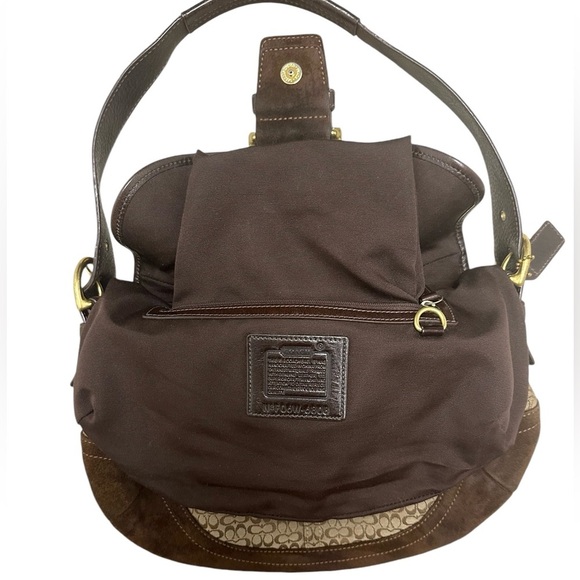 Coach Vintage #6808 Signature Soho Brown Jacquard/Suede Flap Logo Hobo Bag - Picture 6 of 16